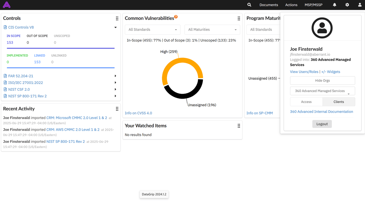 Centralized MSP portal Screenshot